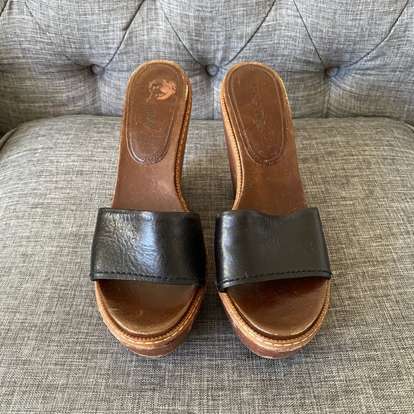 PRADA WEDGE MULES/SANDALS 39.5 - Picture 1 of 10